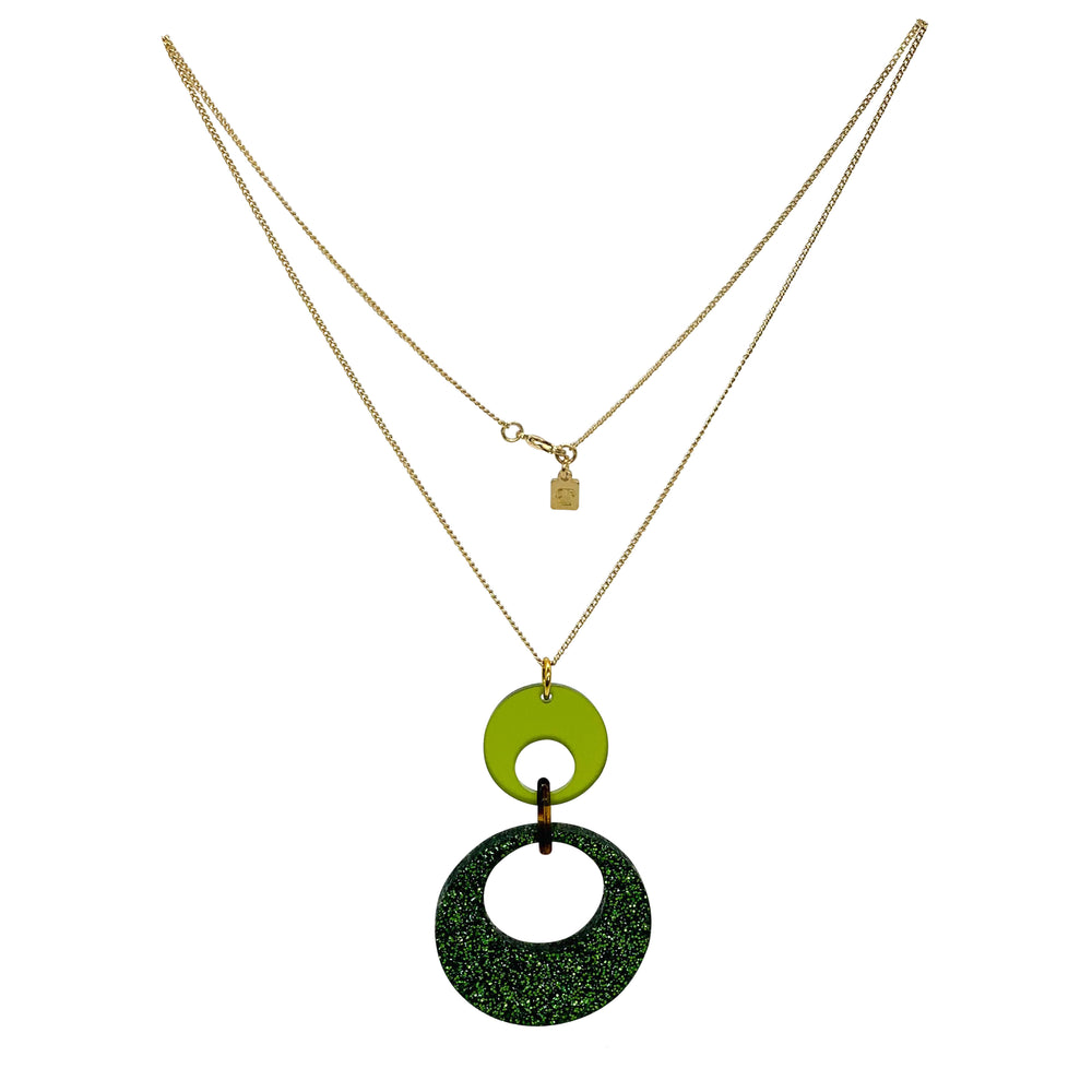 Swinging Circle Pendant - Forest Green Glitter & Lime Zest