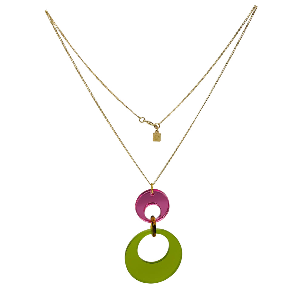 Swinging Circle Pendant - Lime Zest & Pink Mirror