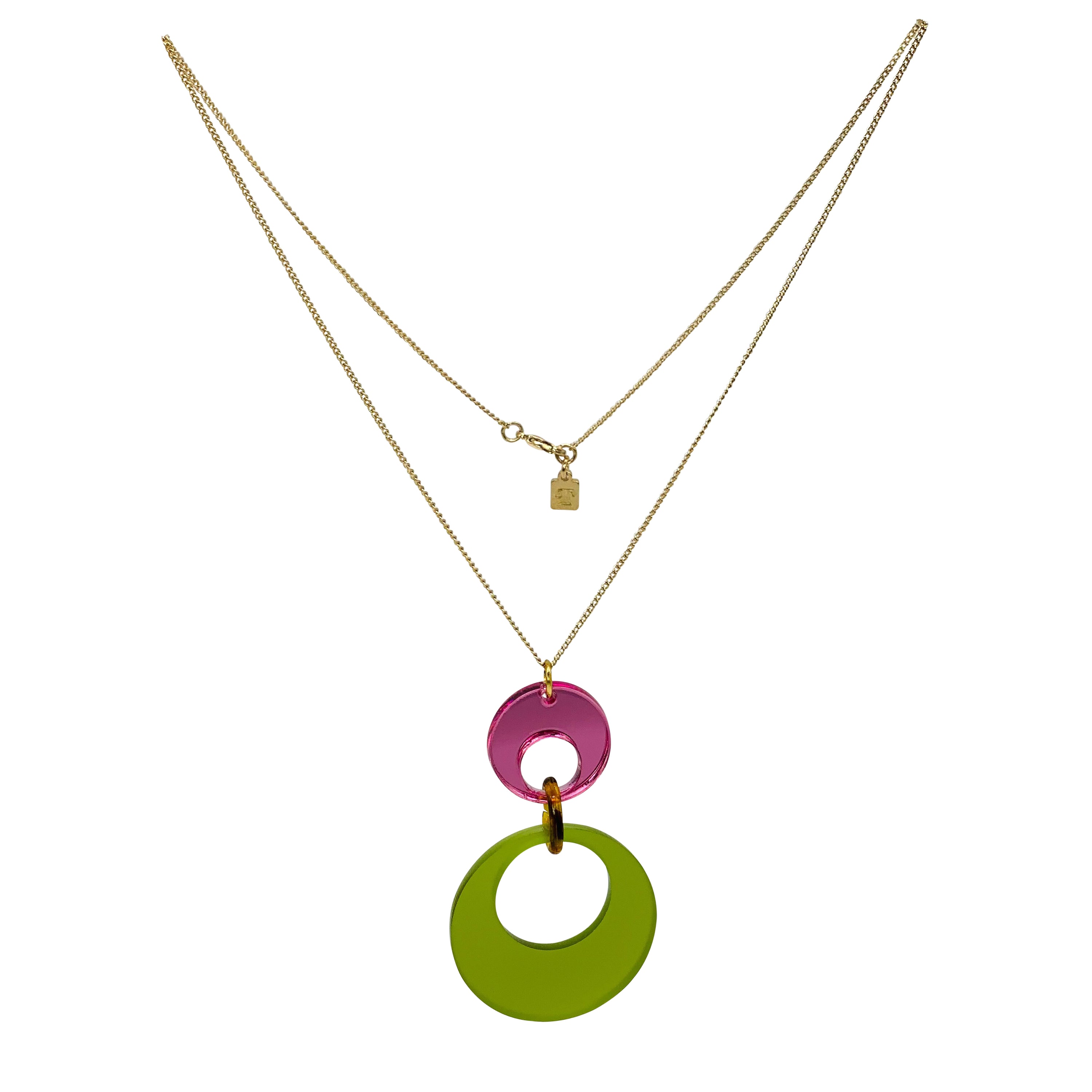 Swinging Circle Pendant - Lime Zest & Pink Mirror