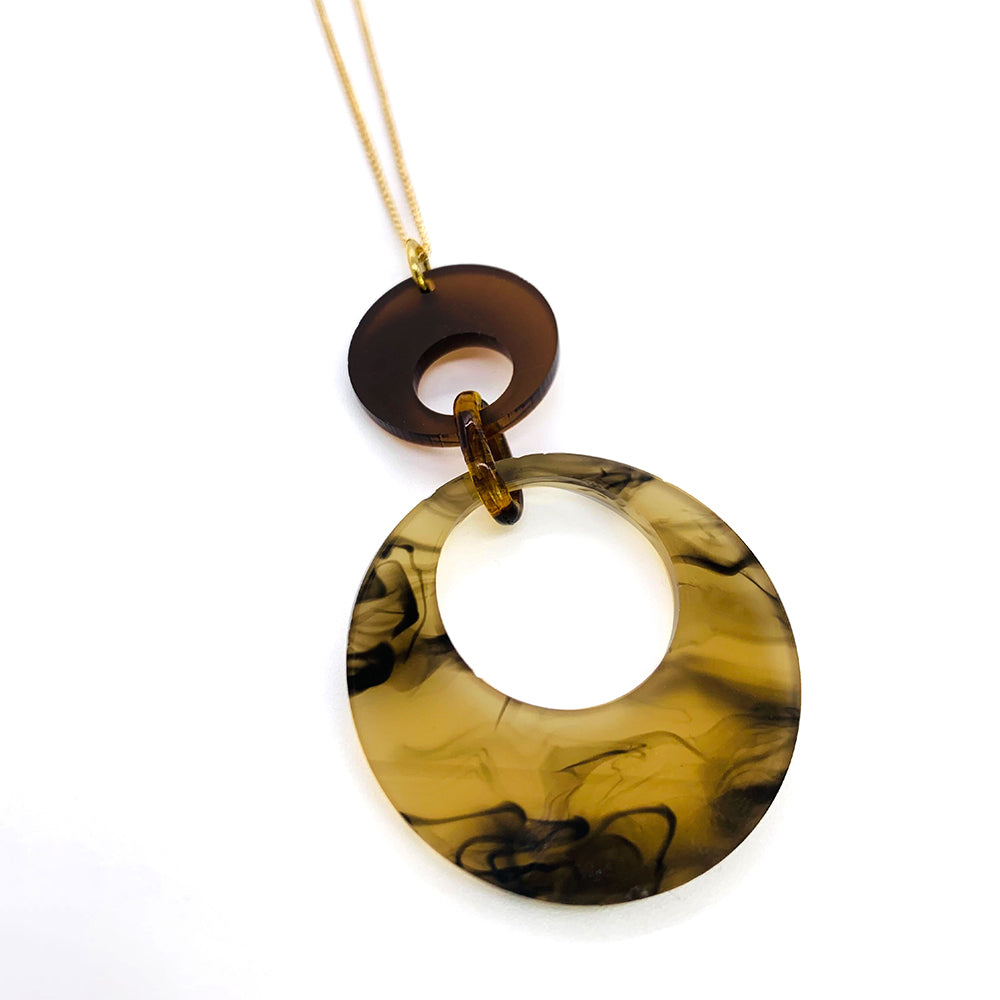 Swinging Circle Pendant - White Tortoiseshell & Earth