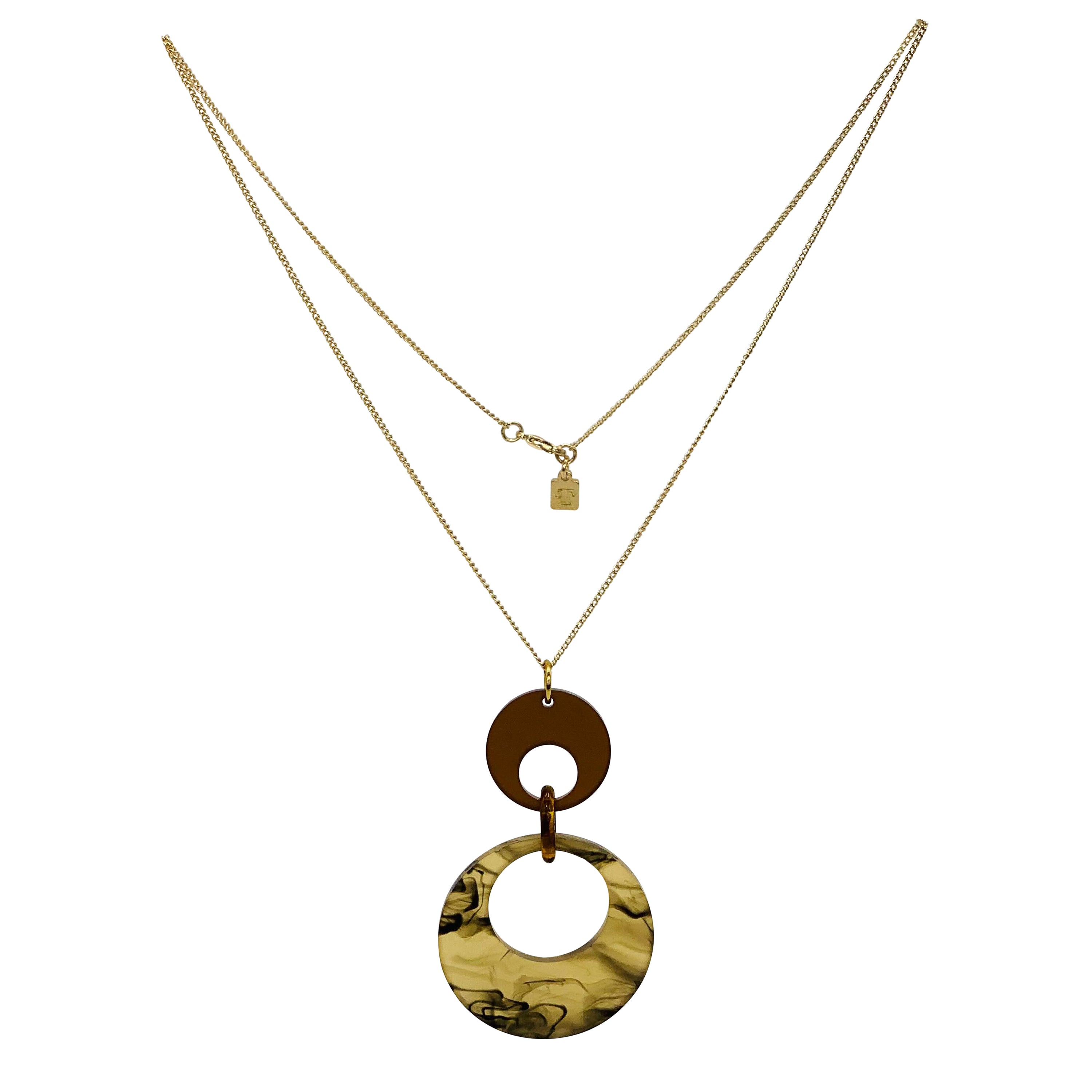 Swinging Circle Pendant - White Tortoiseshell & Earth