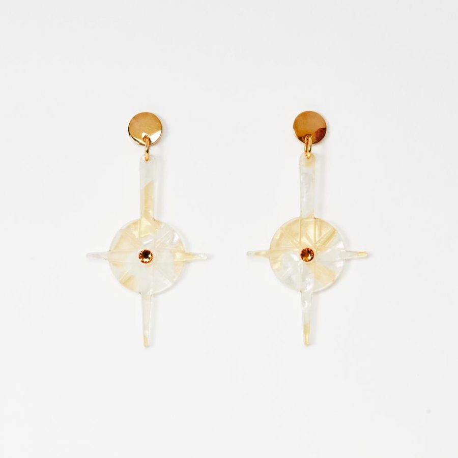 Compass Earrings - White & Gold Confetti