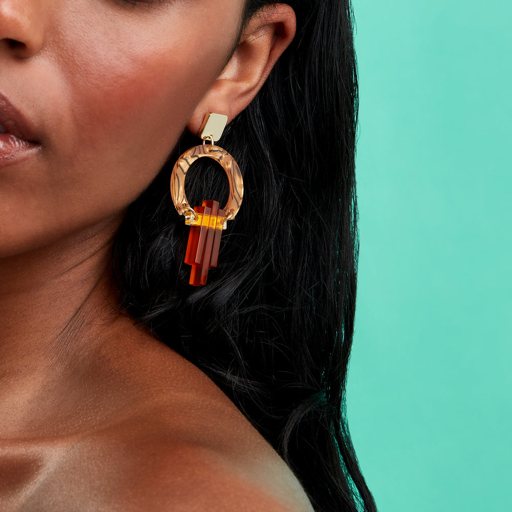 Petite Art Deco Chandelier Earrings - Tiger Shell