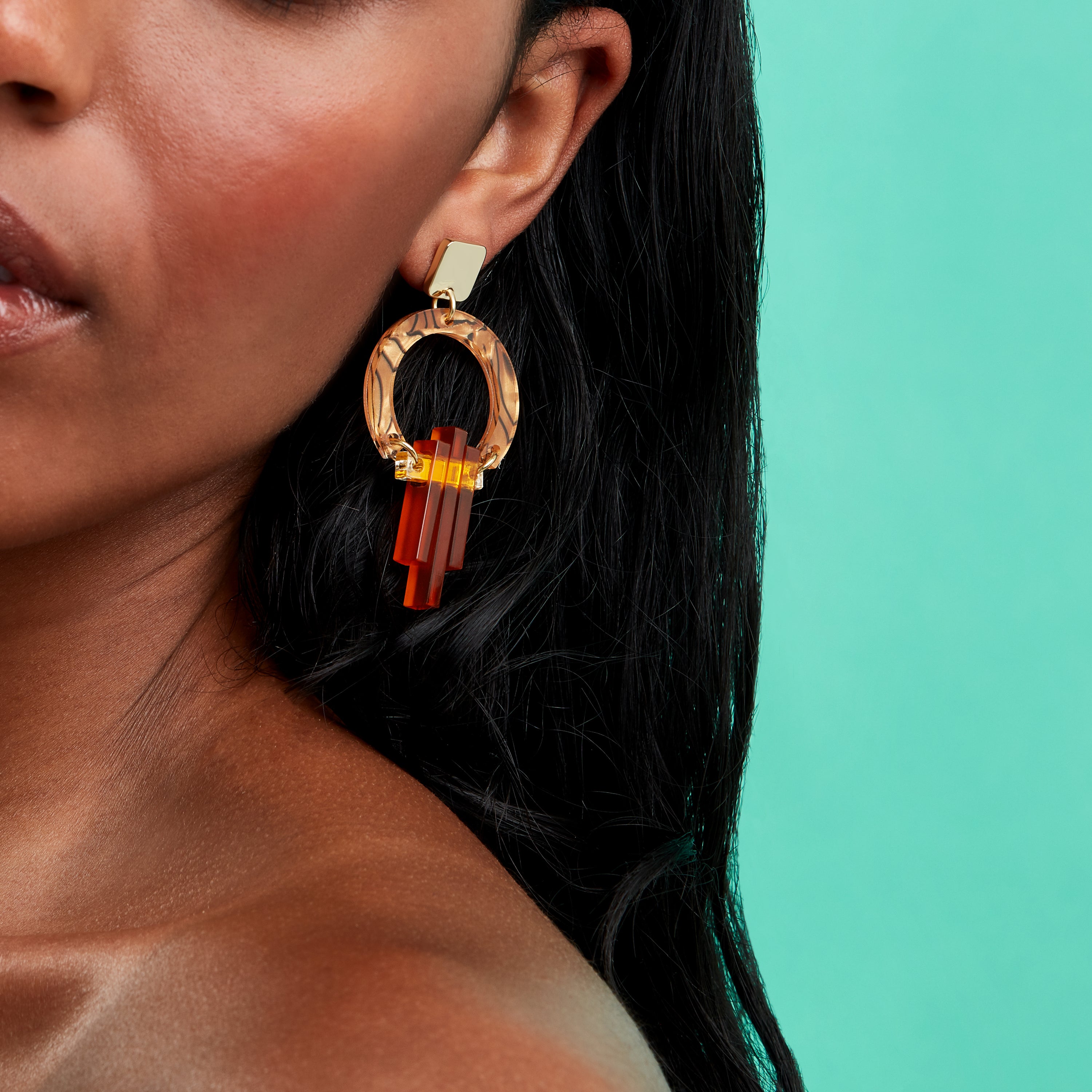 Petite Art Deco Chandelier Earrings - Tiger Shell