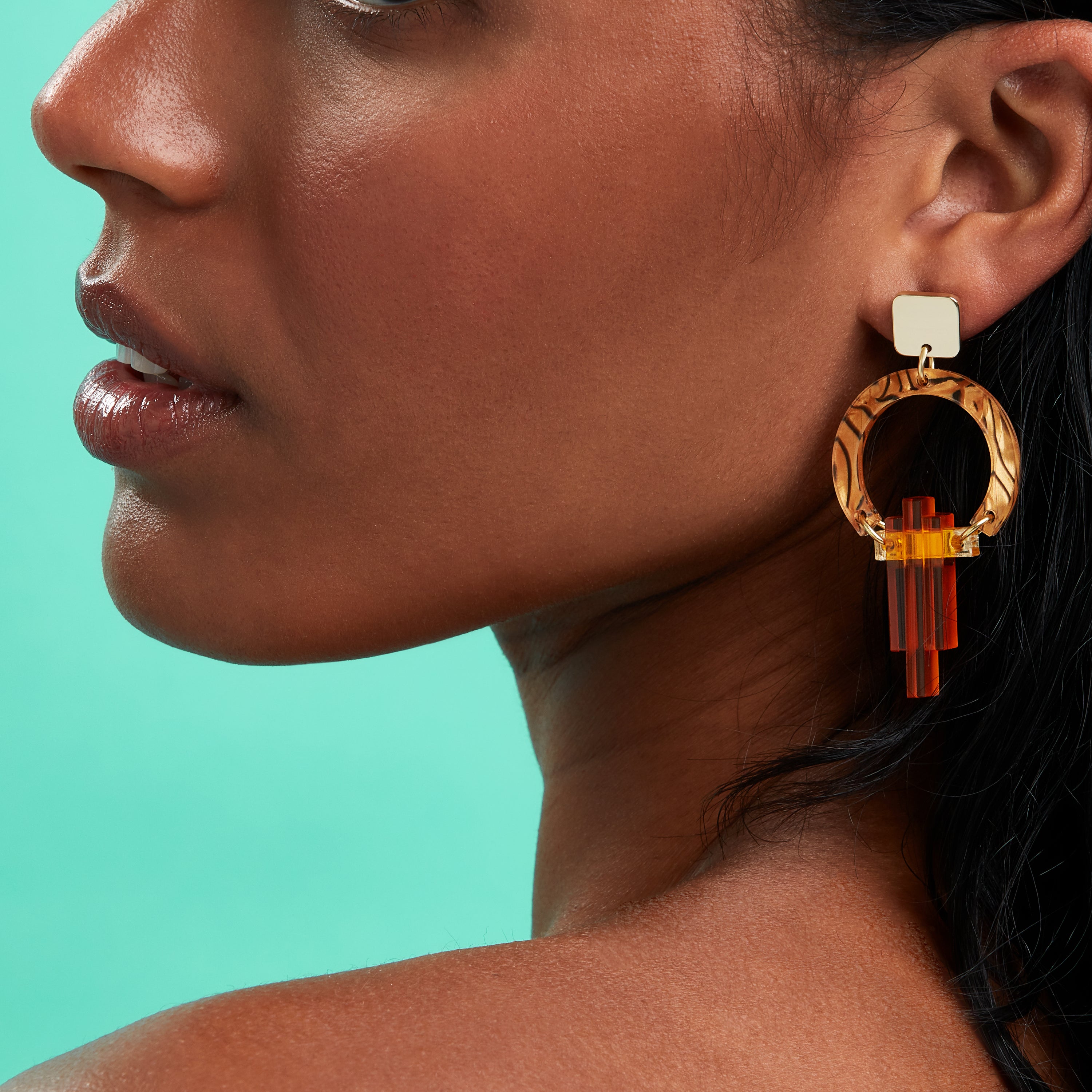 Petite Art Deco Chandelier Earrings - Tiger Shell