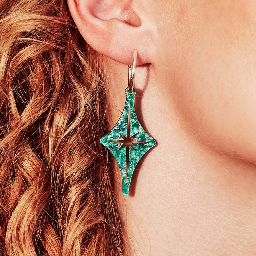 Starlight Hoop Earrings - Green Sparkle