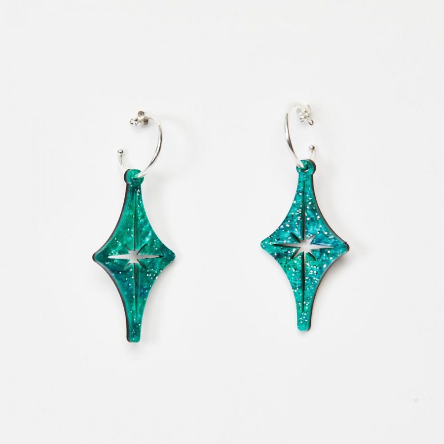 Starlight Hoop Earrings - Green Sparkle