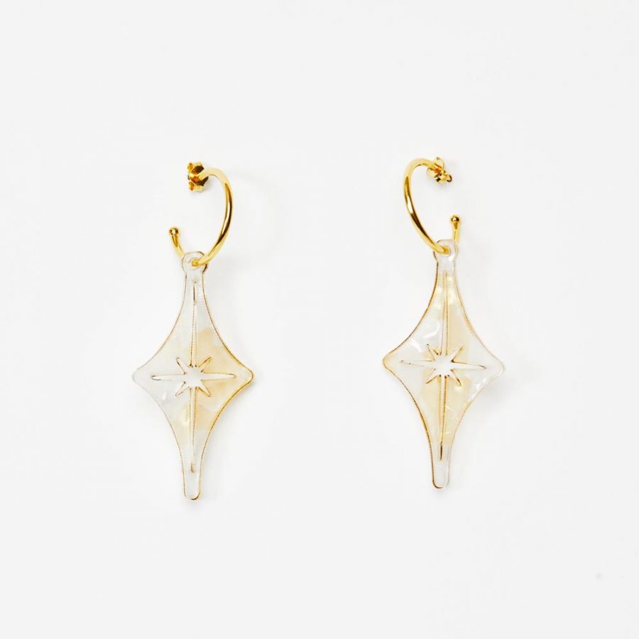 Starlight Hoop Earrings - White & Gold Confetti