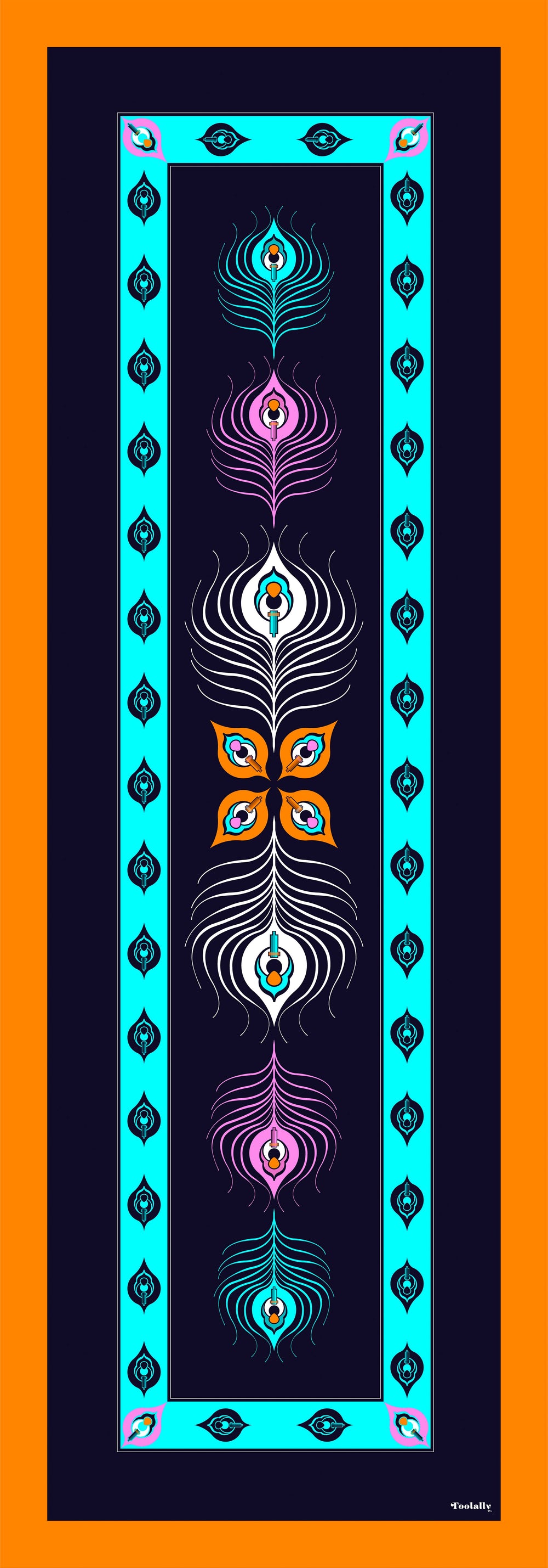 The Peacock Skinny Silk Scarf- Navy