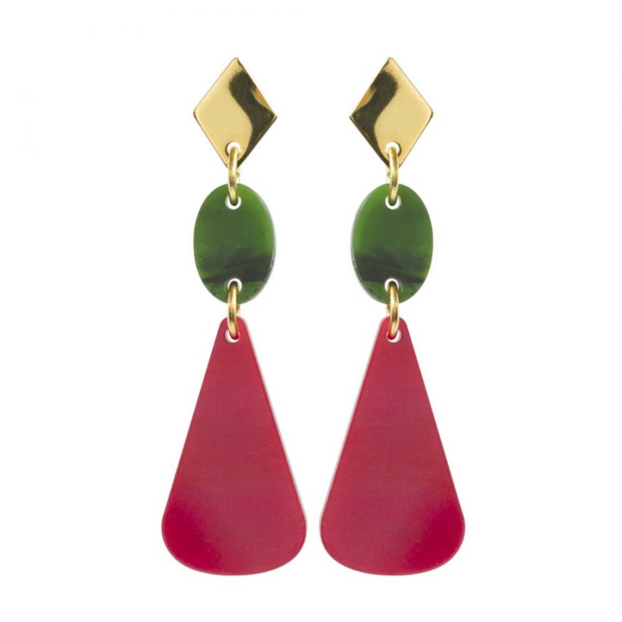 Chandelier Drop Earrings - Jade & Cerise