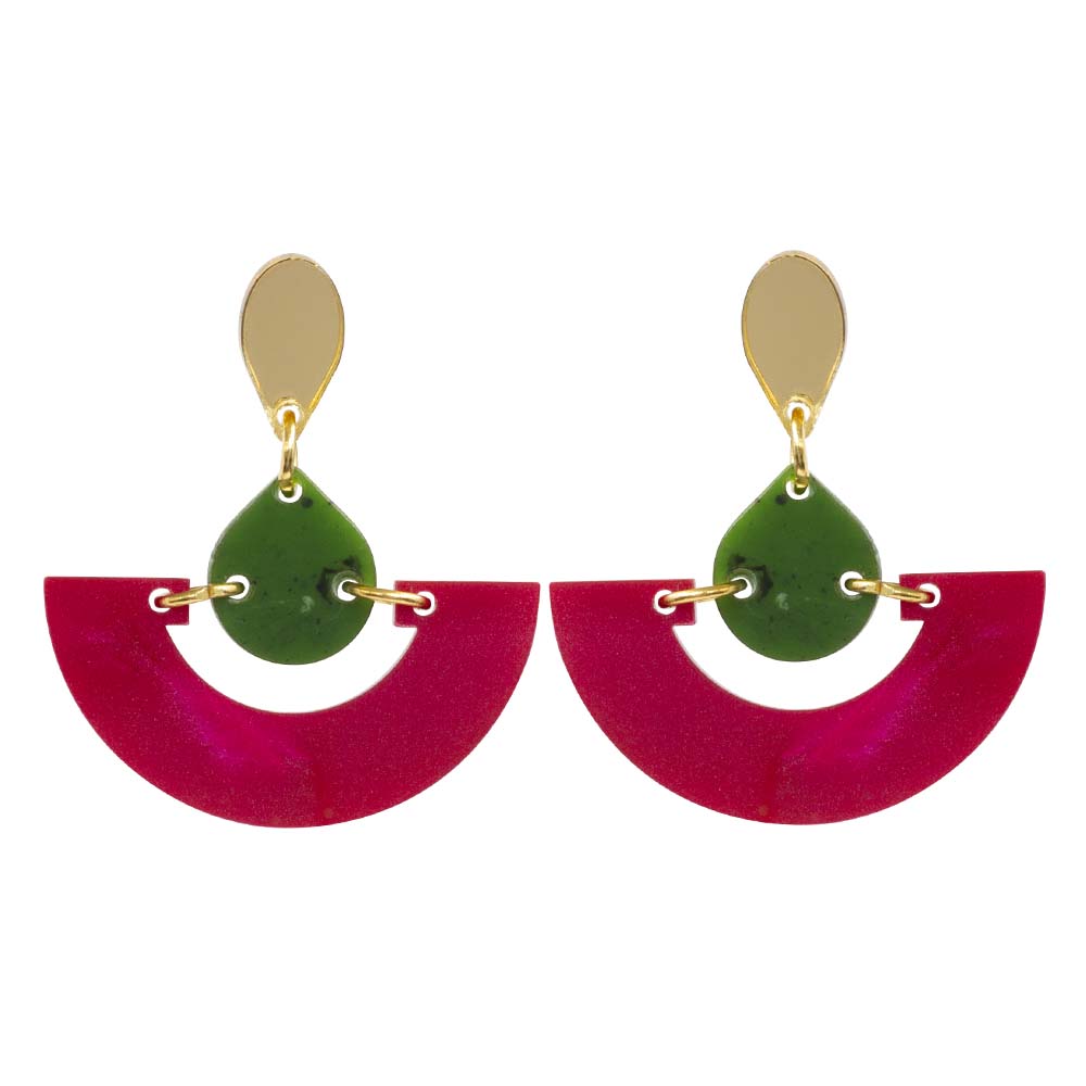 Mini Fans Earrings - Cerise & Jade