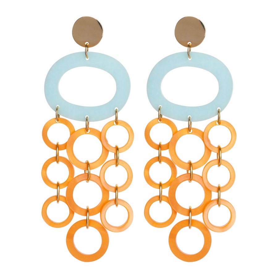 Oh What A Night Chandelier Earrings - Light Blue & Orange Pearl