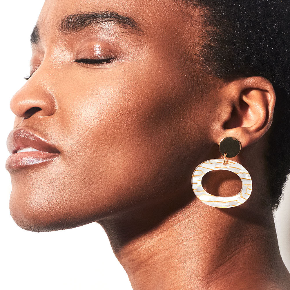 The Oh Earrings - White Crackle