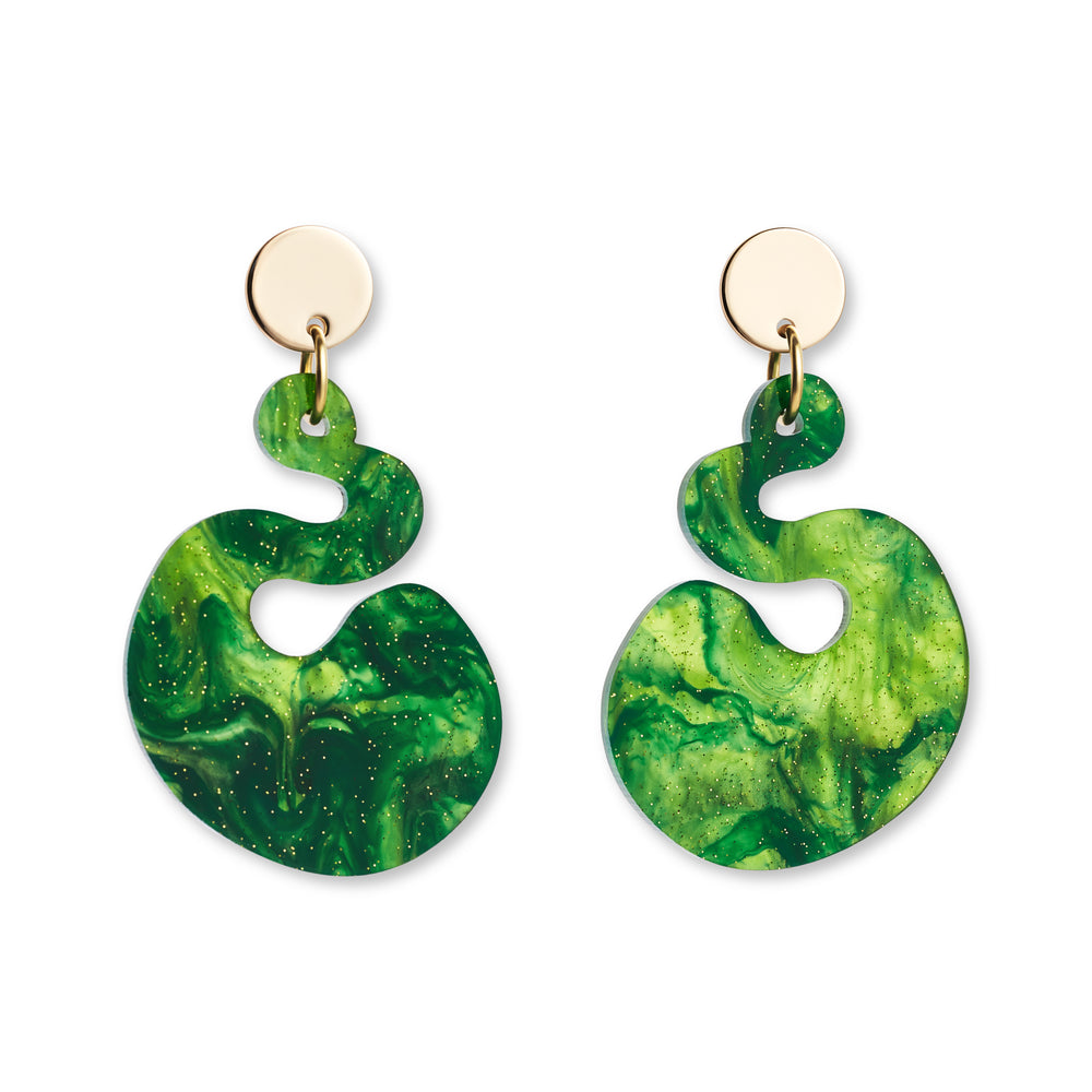 Whirls Earrings - Green Gliltter