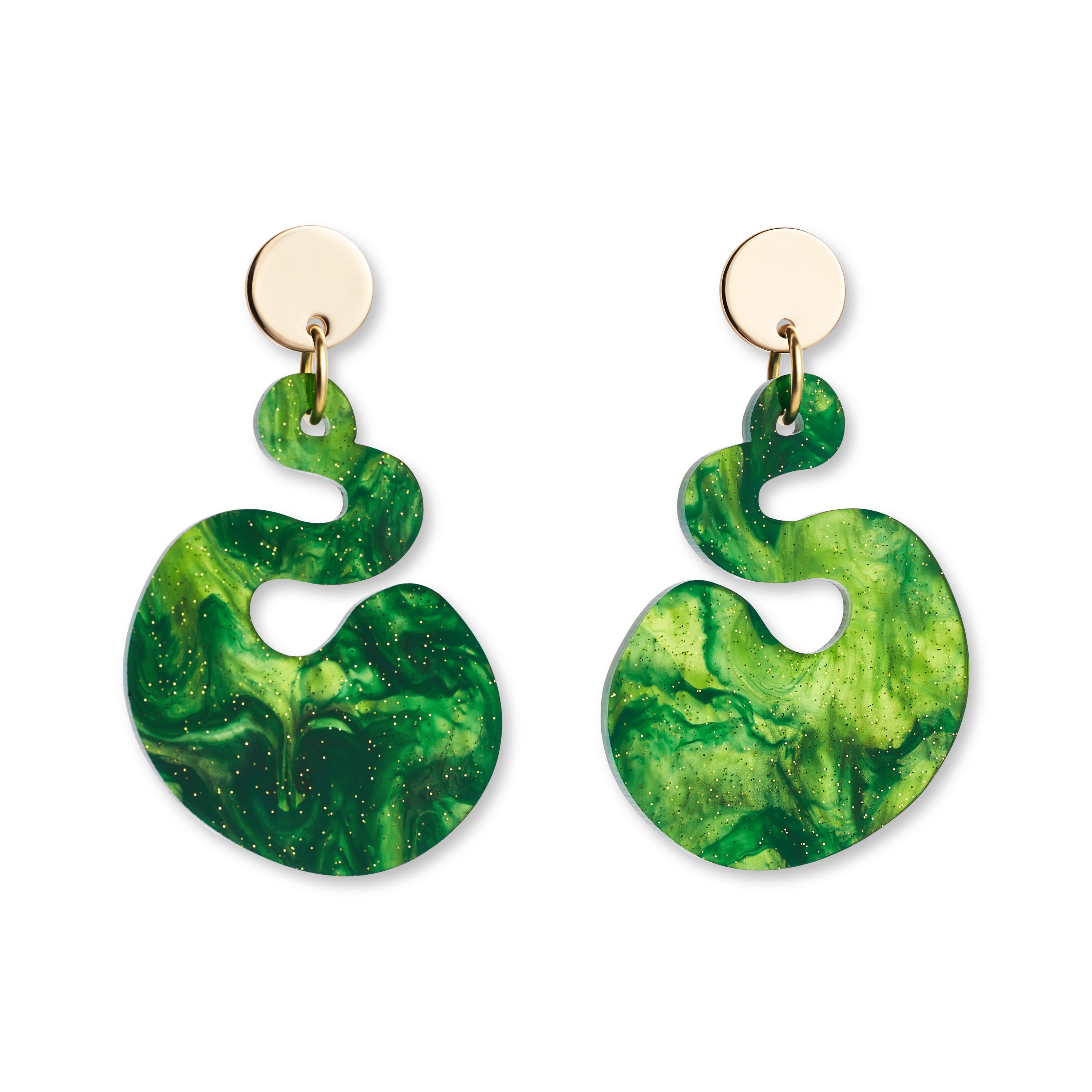 Whirls Earrings - Green Gliltter