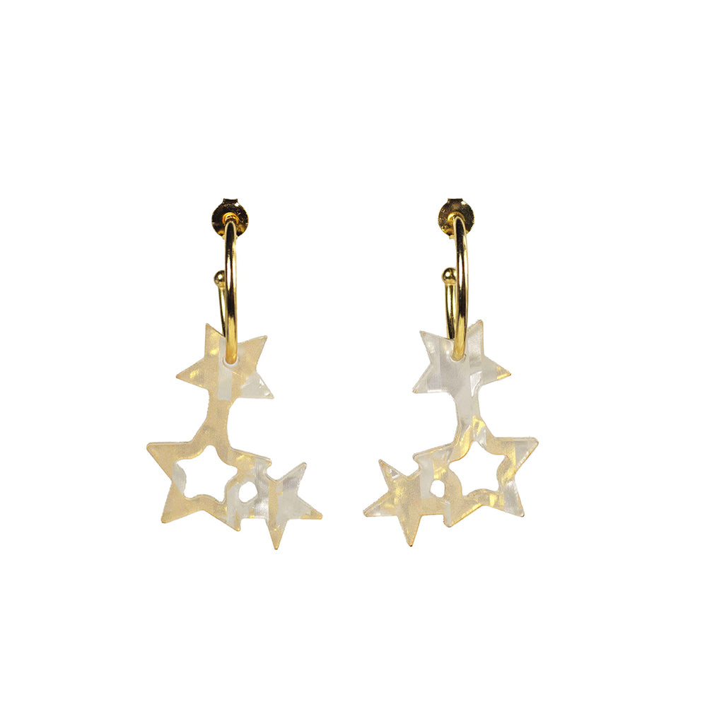 Falling Star Hoops - White & Gold Confetti