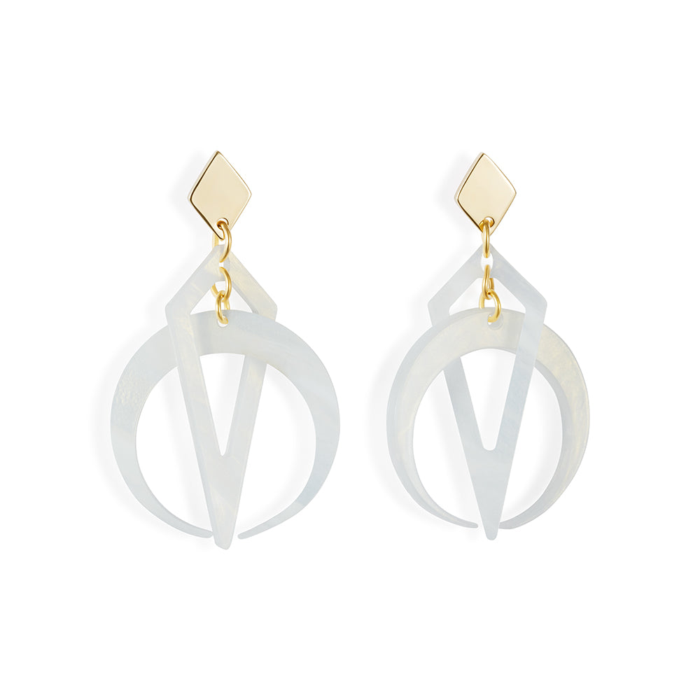 Petite Crescent Hoops - White Pearl