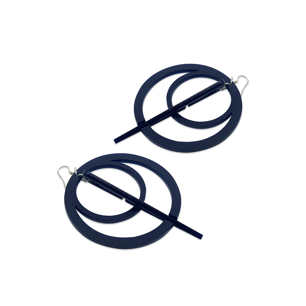 Extra Large Sundial Earrings - Navy Blue
