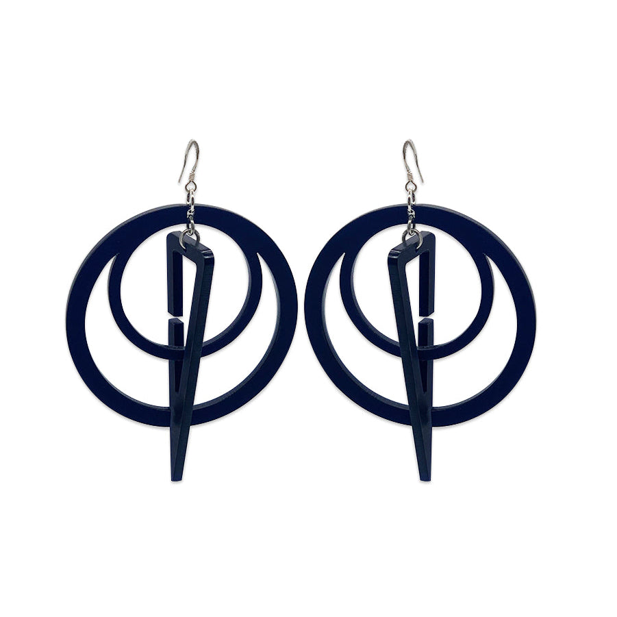 Extra Large Sundial Earrings - Navy Blue
