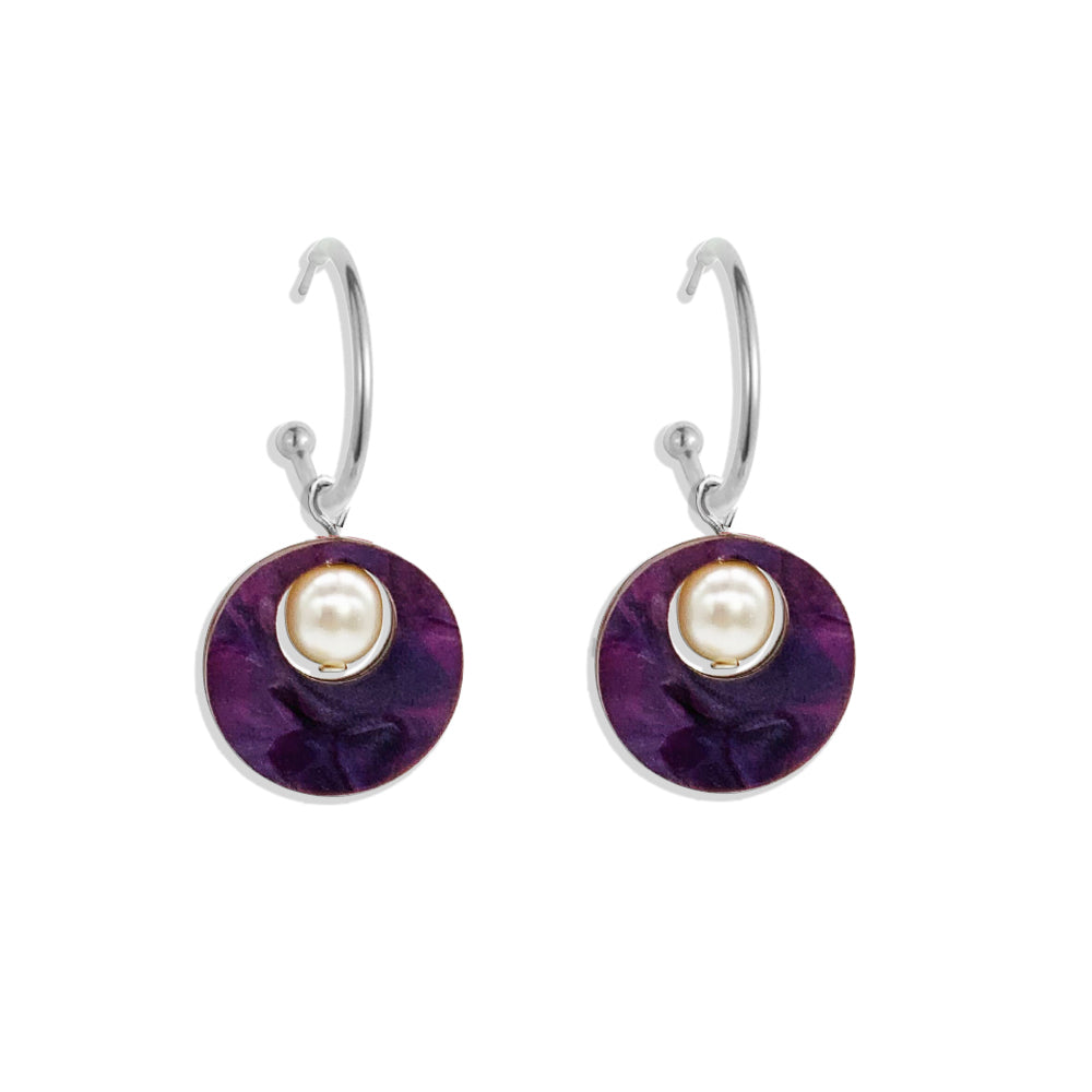 Charming Pearl Circle Earrings - Amethyst Pearl