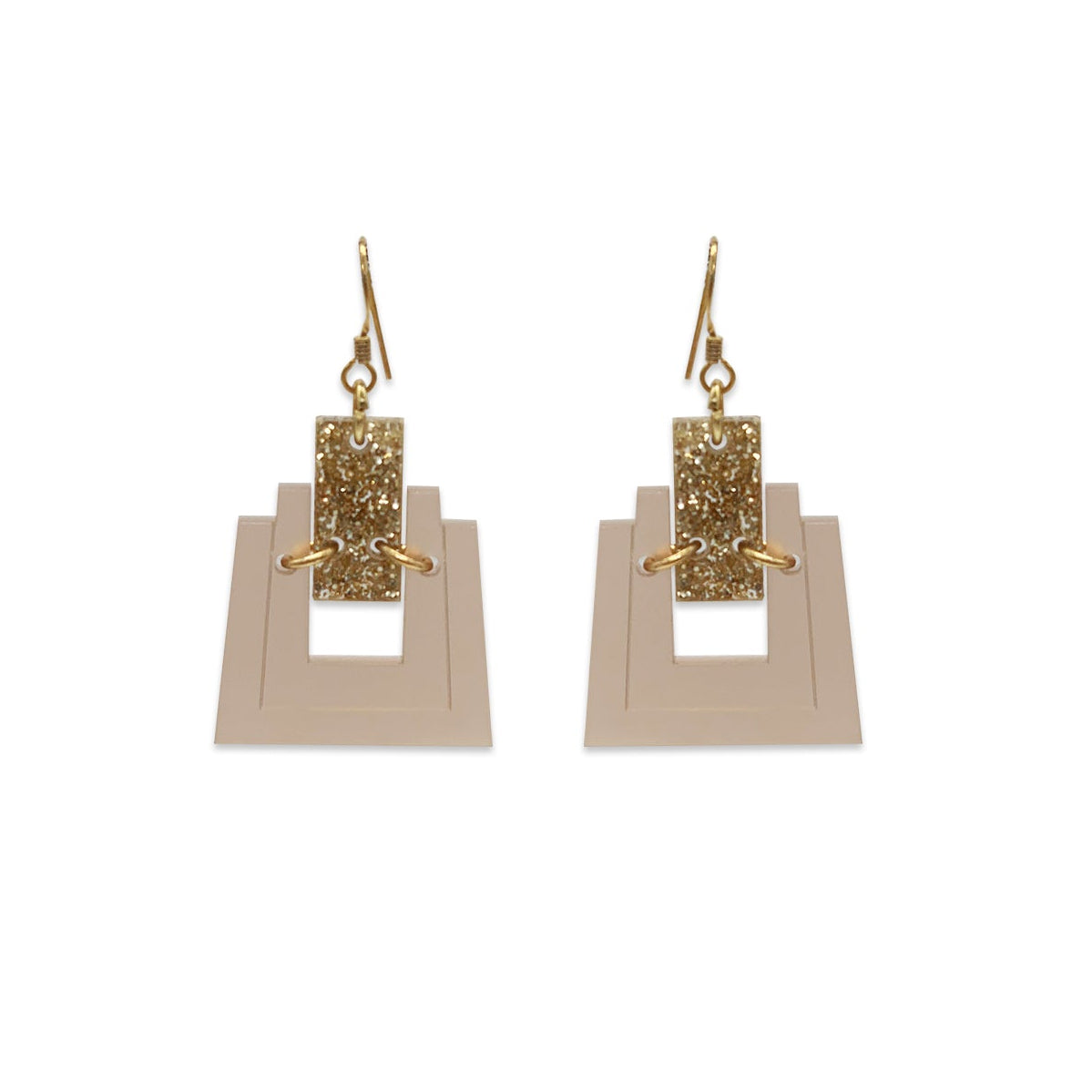 Art Deco Square Earrings - Champagne & Gold Glitter