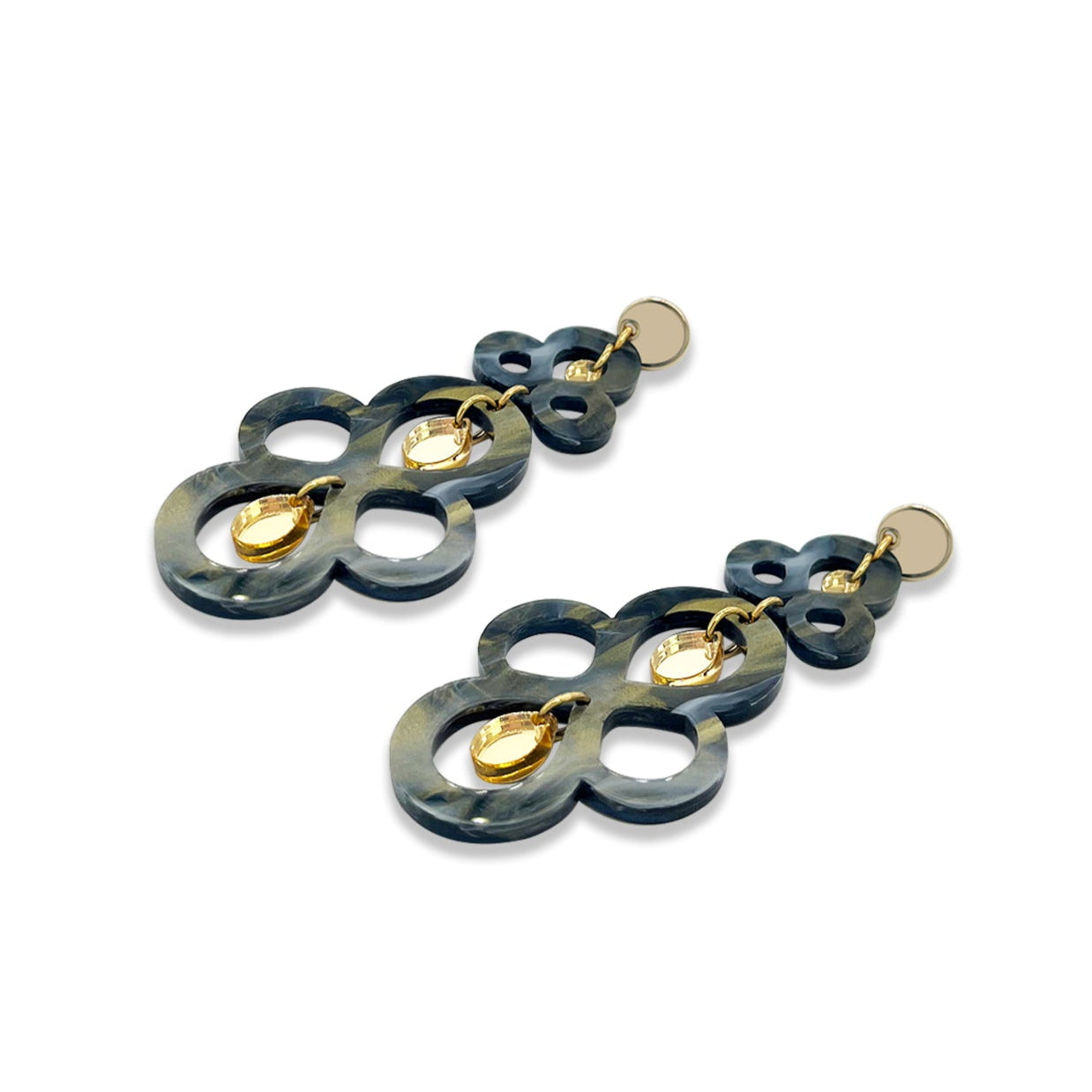 Batik Earrings - Black Swirl & Gold Mirror