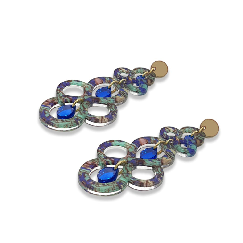 Batik Earrings - Blue Splatter & Blue Mirror