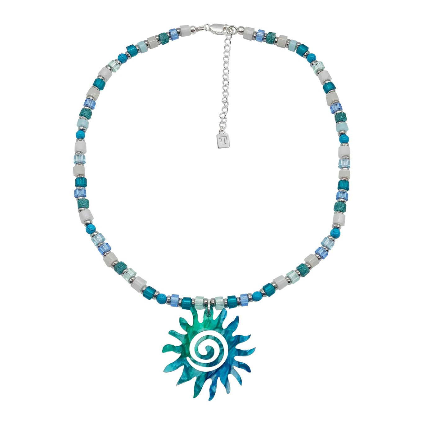 Beaded Sun Necklace - Lagoon