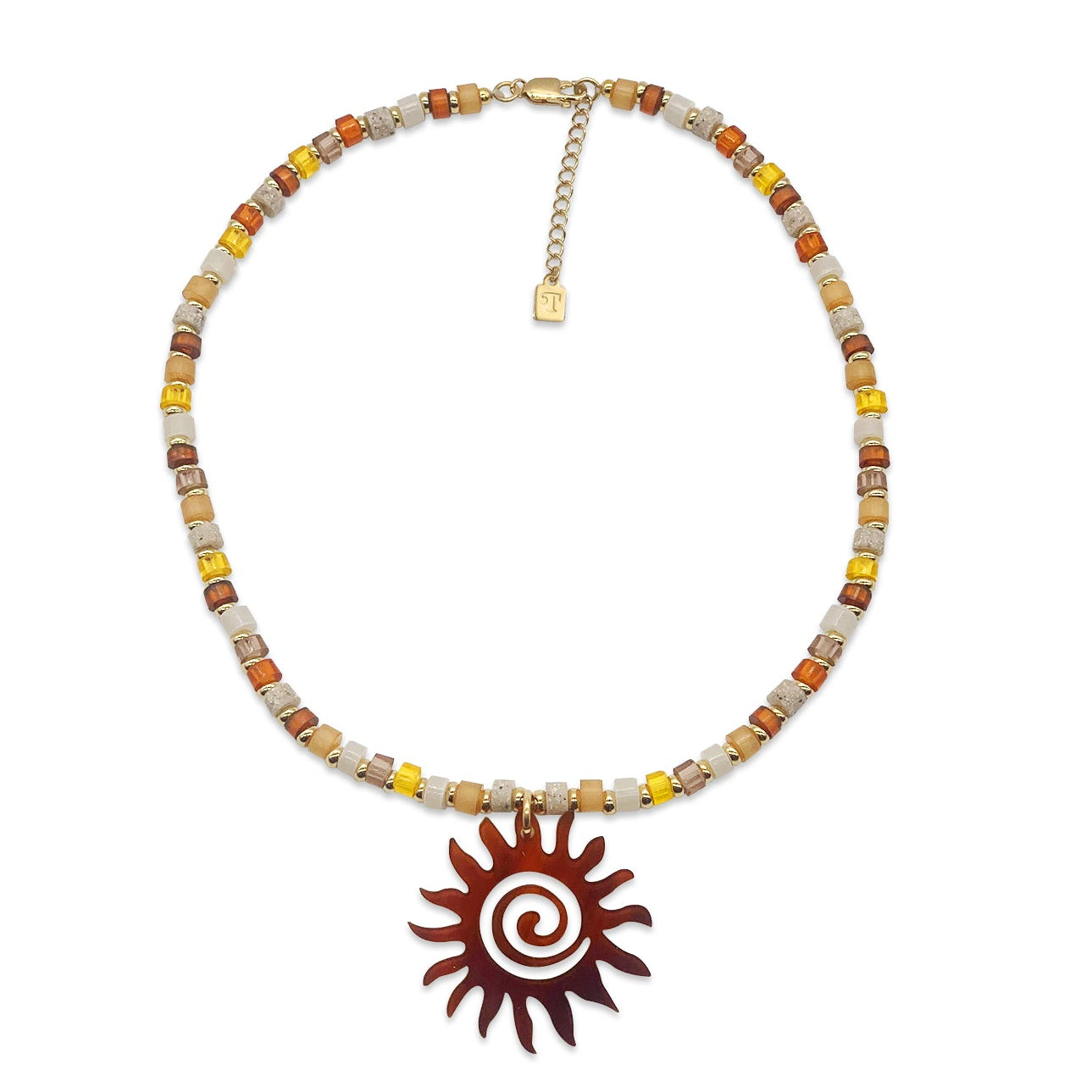 Beaded Sun Necklace - Golden & Tortoiseshell