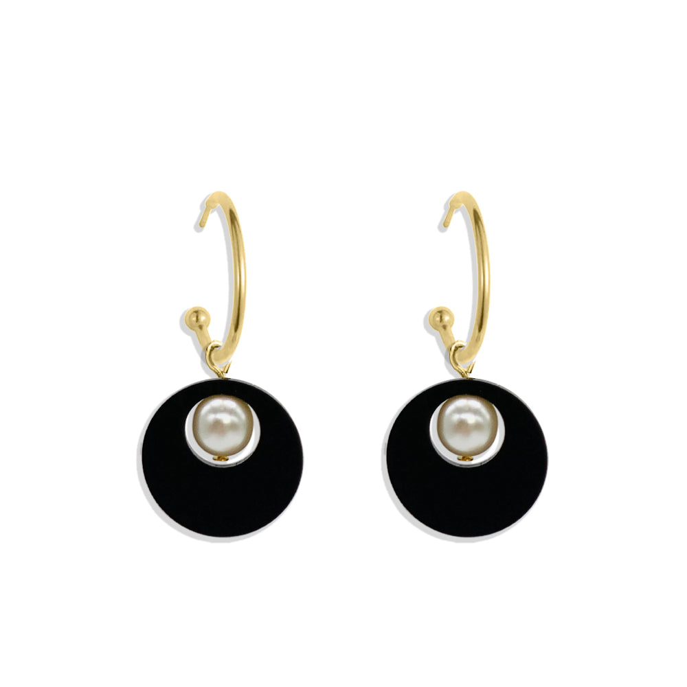 Charming Pearl Circle Earrings - Black