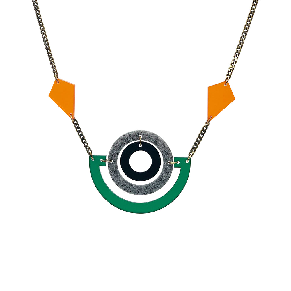 Boatman Necklace - Emerald, Grey Stone, Black & Mandarin