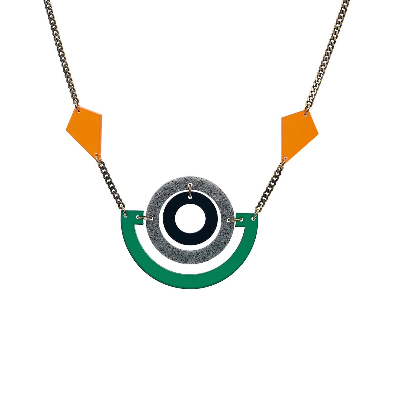Boatman Necklace - Emerald, Grey Stone, Black & Mandarin