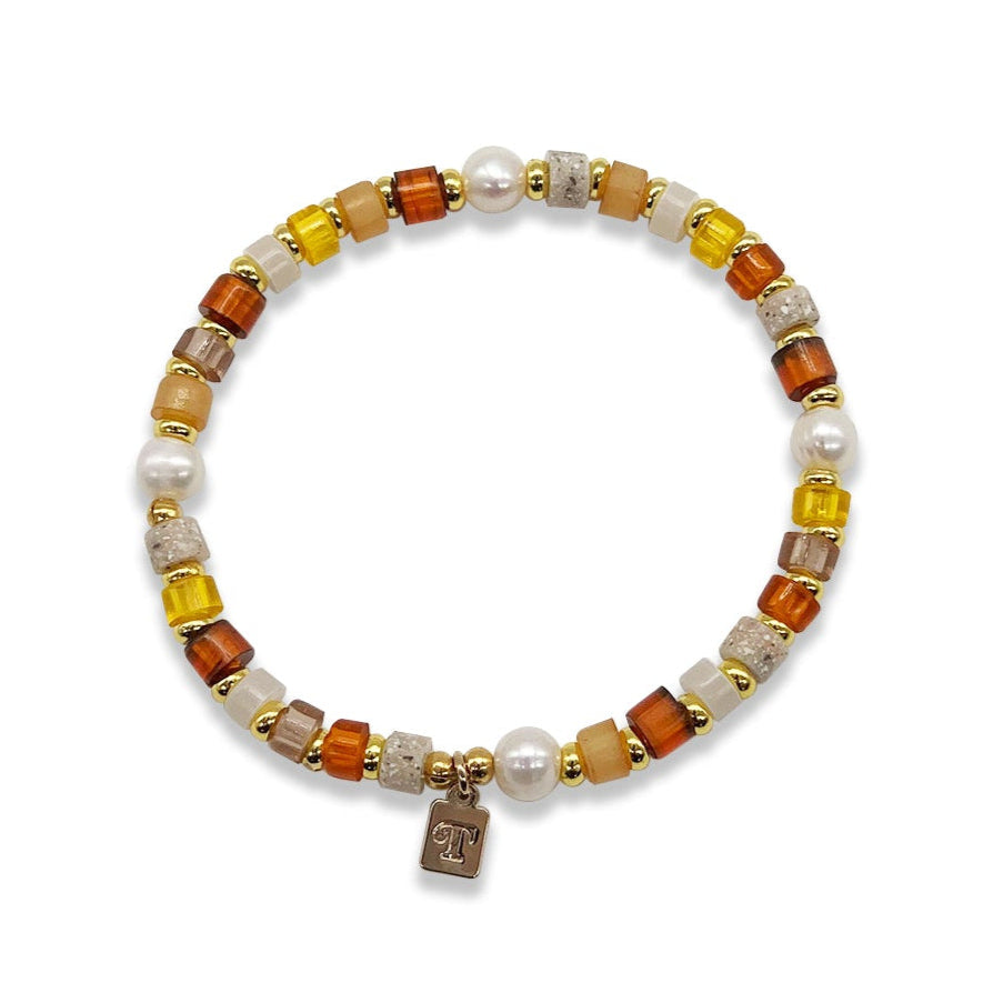Beaded Bracelet - Golden & Pearl