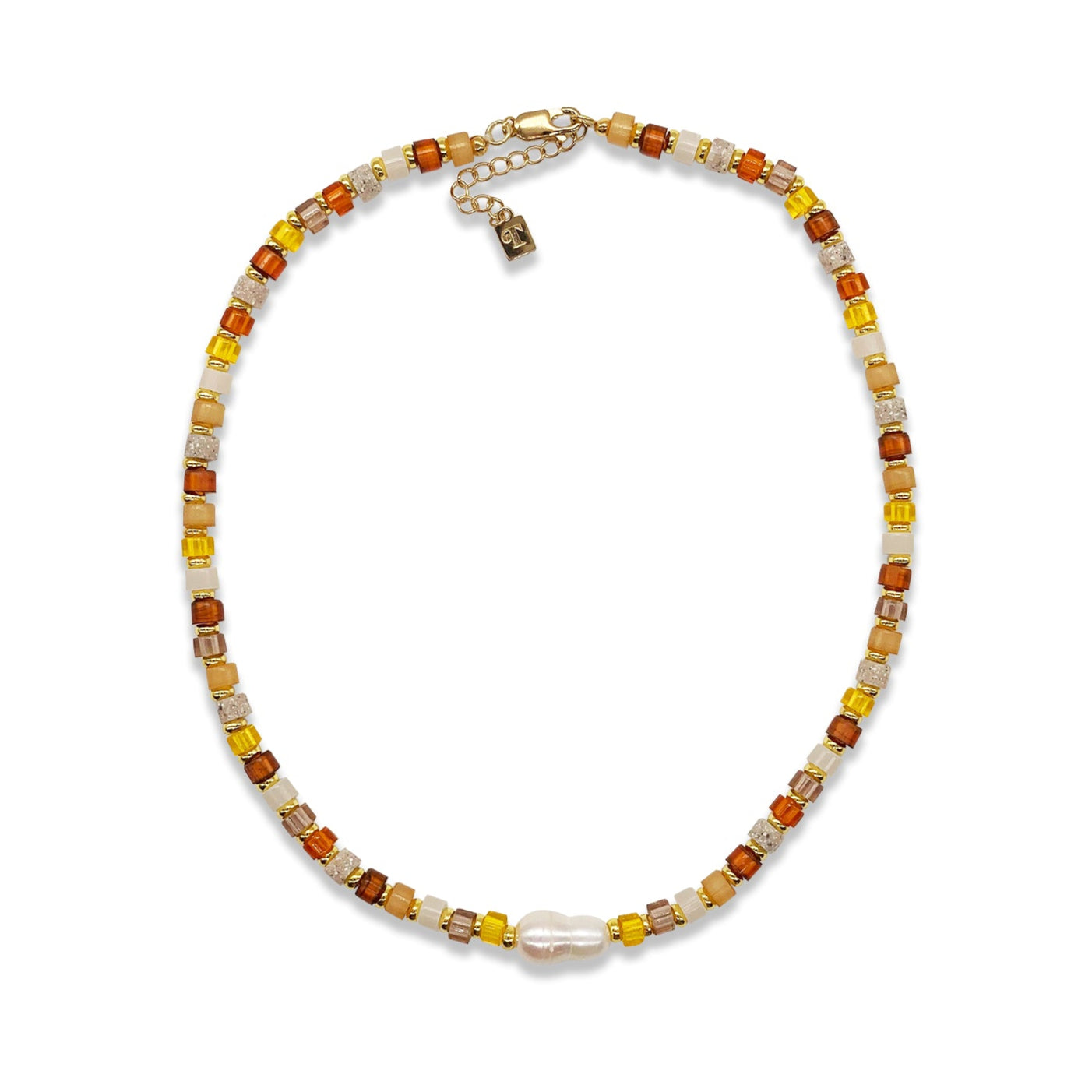 Beaded Necklace - Golden & Pearl