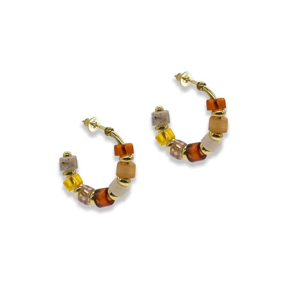 Beaded Hoop Earrings - Golden