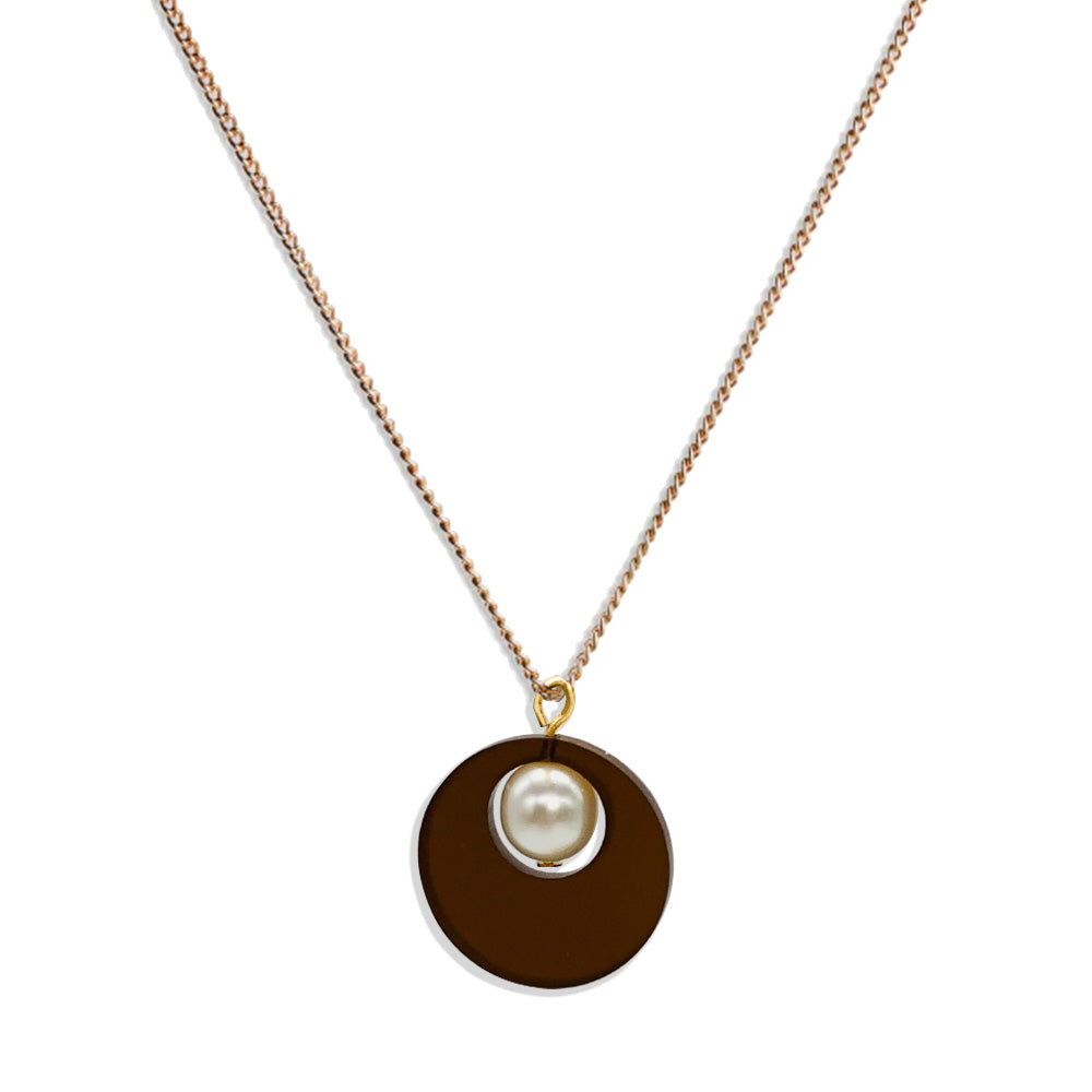 Charming Pearl Circle Pendant - Earth Brown