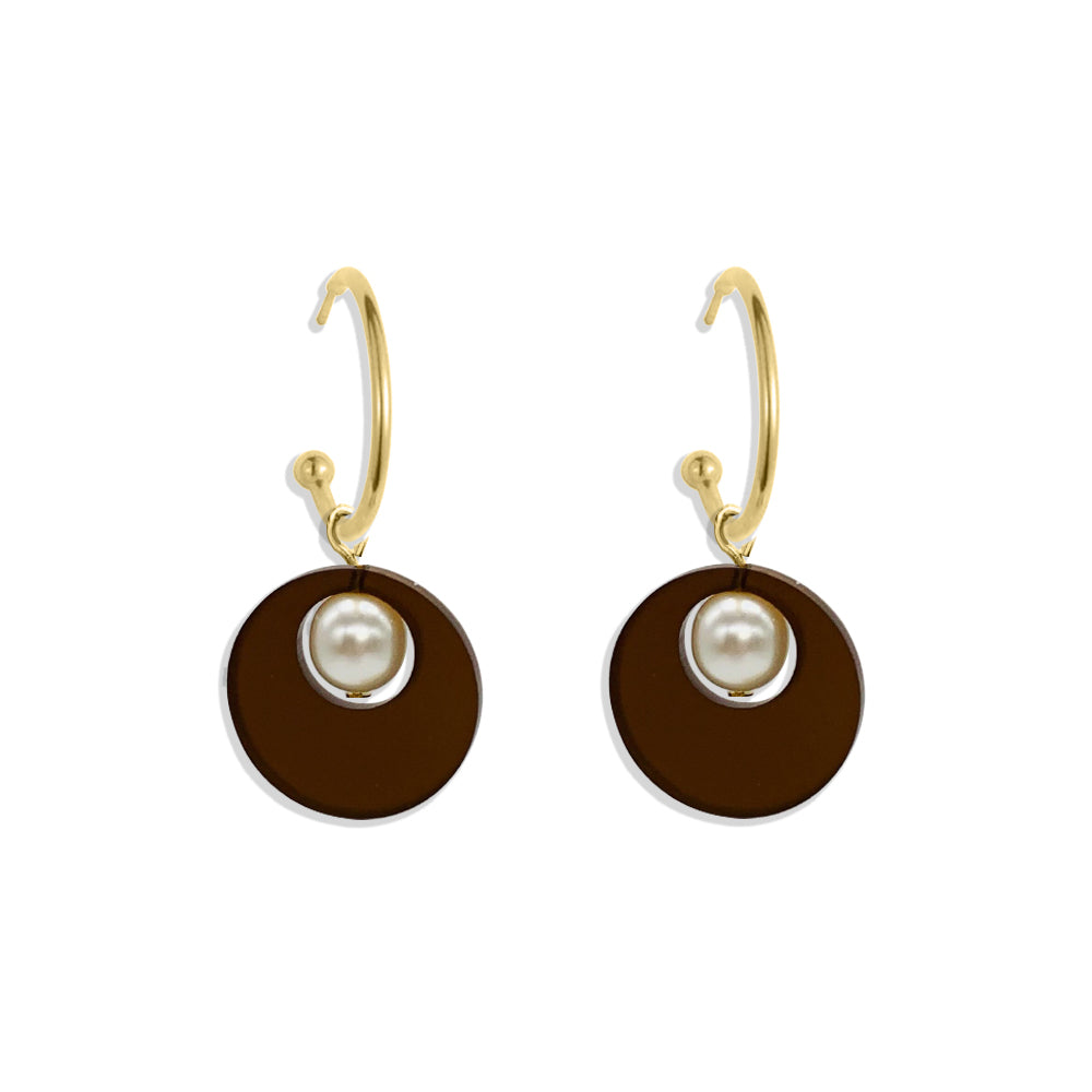 Charming Pearl Circle Earrings - Earth Brown