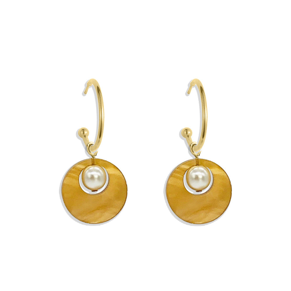 Charming Pearl Circle Earrings - Caramel Swirl