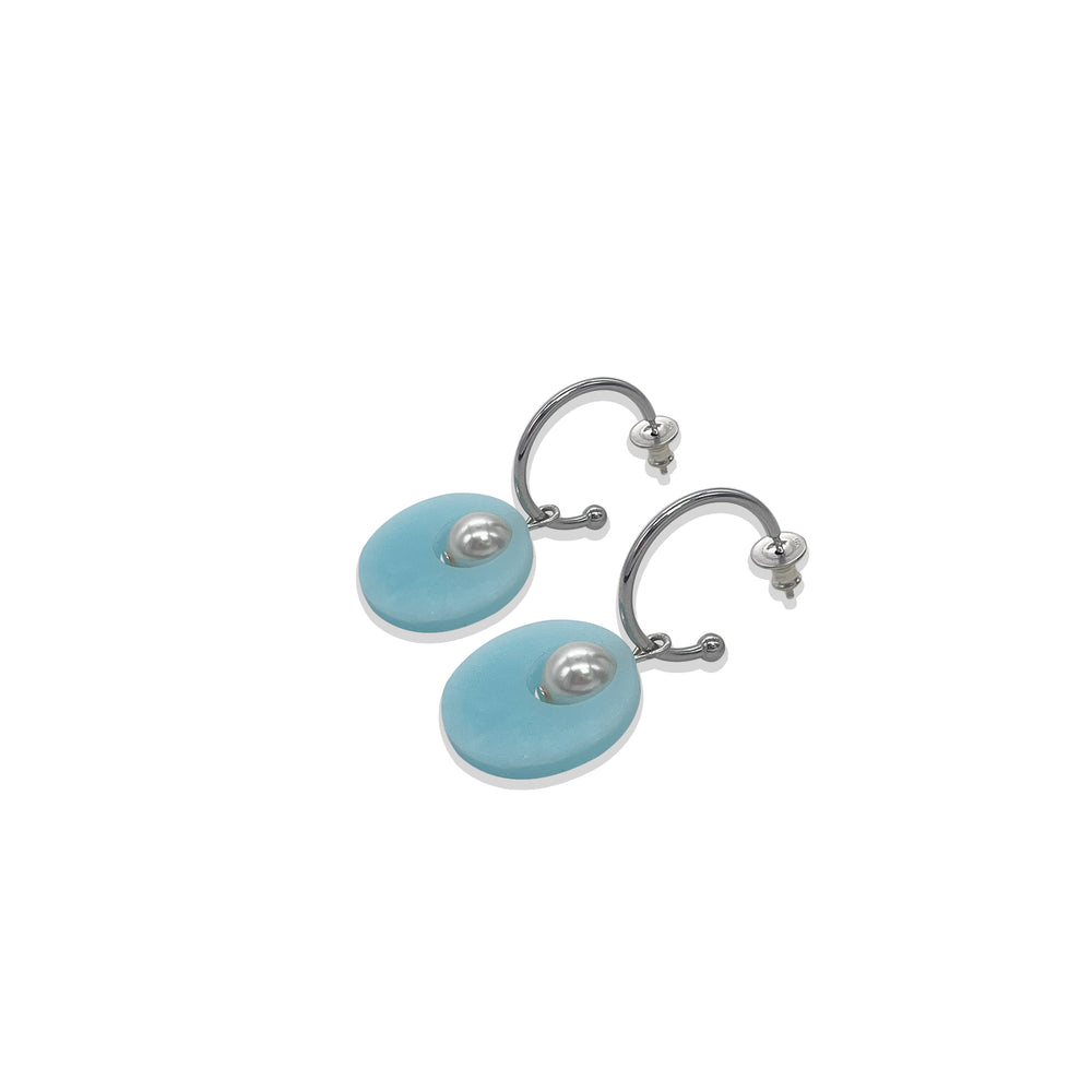 Charming Pearl Circle Earrings - Island Blue