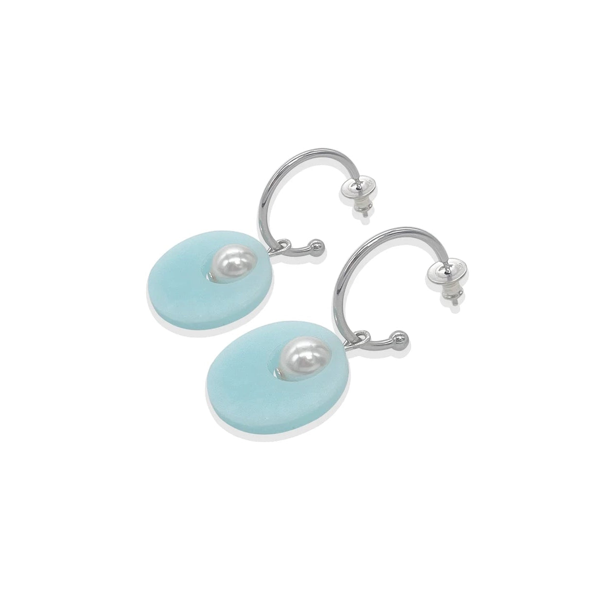 Charming Pearl Circle Earrings - Light Blue