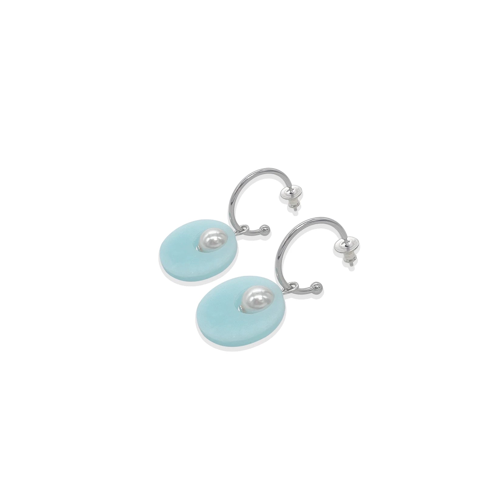 Charming Pearl Circle Earrings - Island Blue