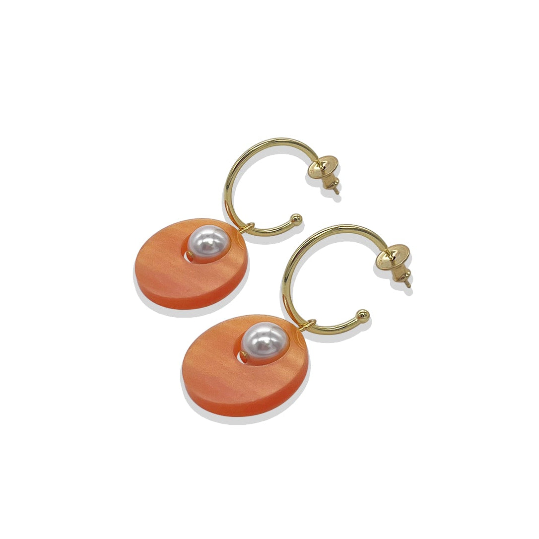 Charming Pearl Circle Earrings - Orange Pearl