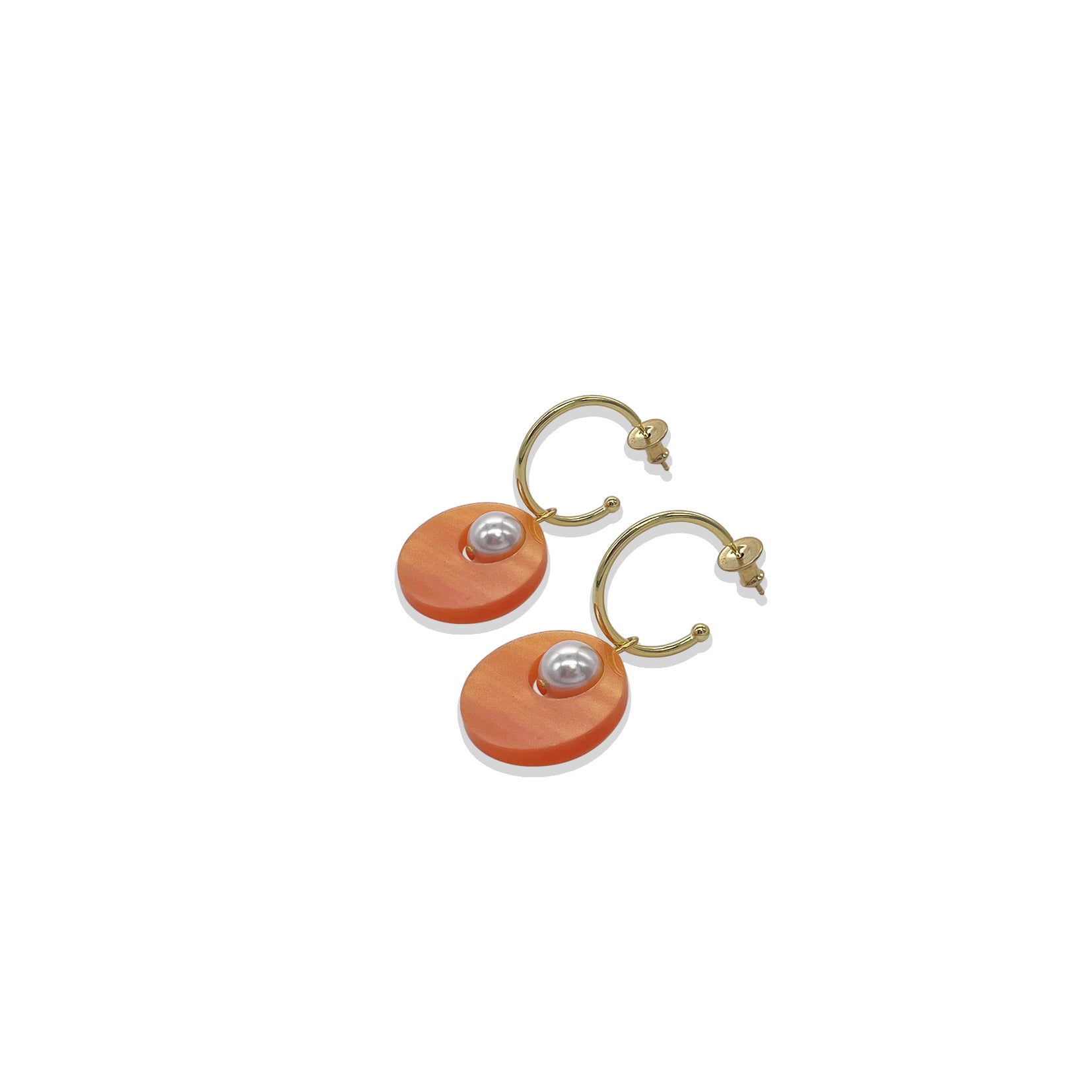 Charming Pearl Circle Earrings - Orange Pearl