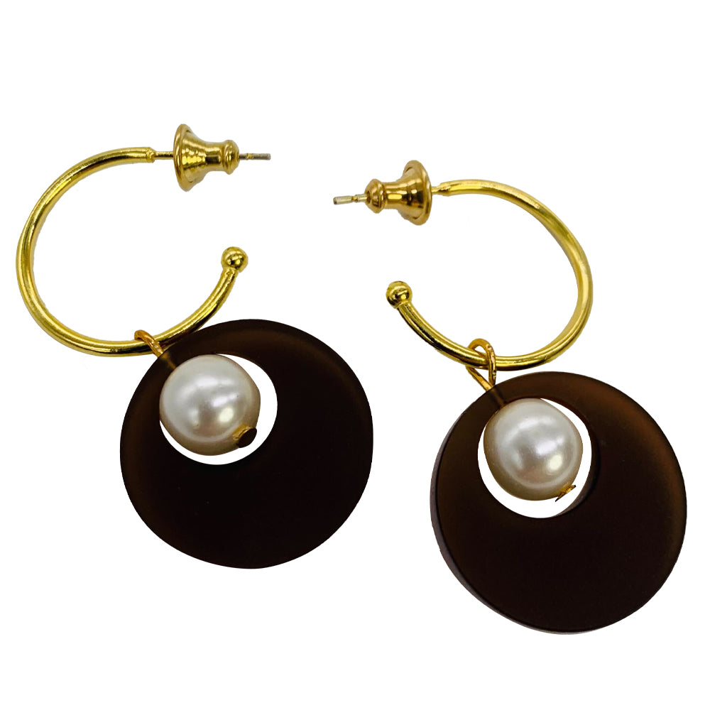 Charming Pearl Circle Earrings - Earth Brown