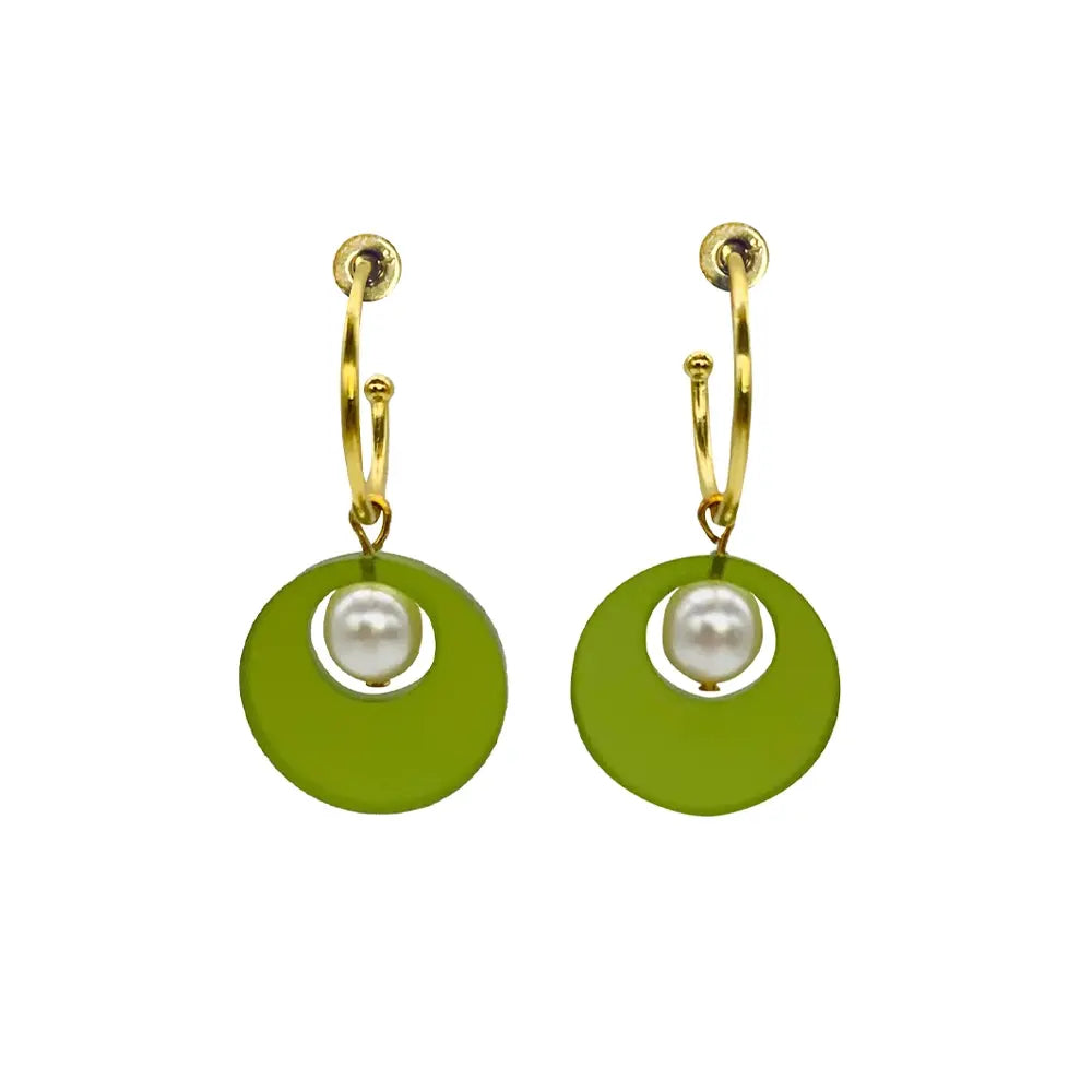 Charming Pearl Circle Earrings - Lime Zest