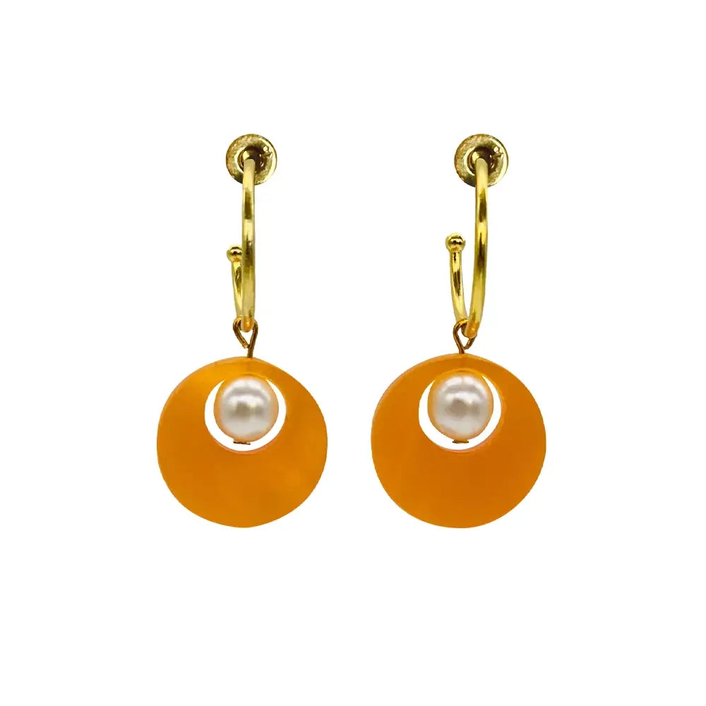 Charming Pearl Circle Earrings - Orange Pearl