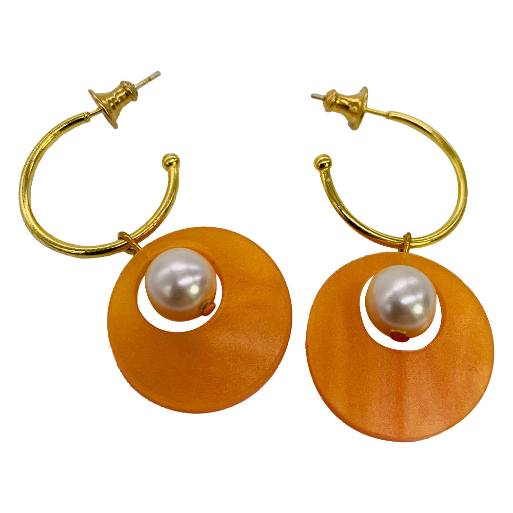Charming Pearl Circle Earrings - Orange Pearl