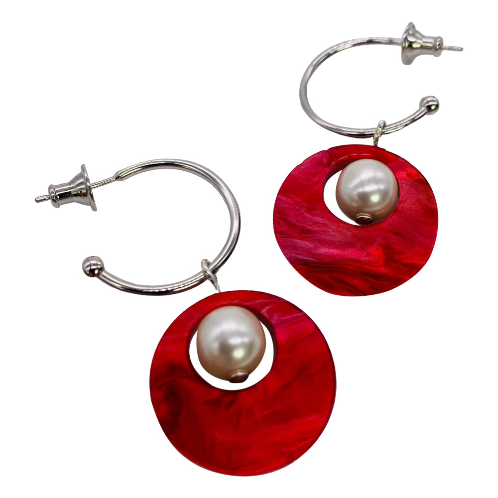 Charming Pearl Circle Earrings - Pink Swirl