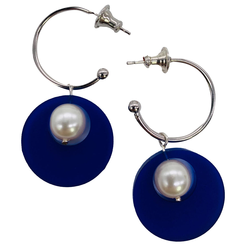 Charming Pearl Circle Earrings - Sapphire