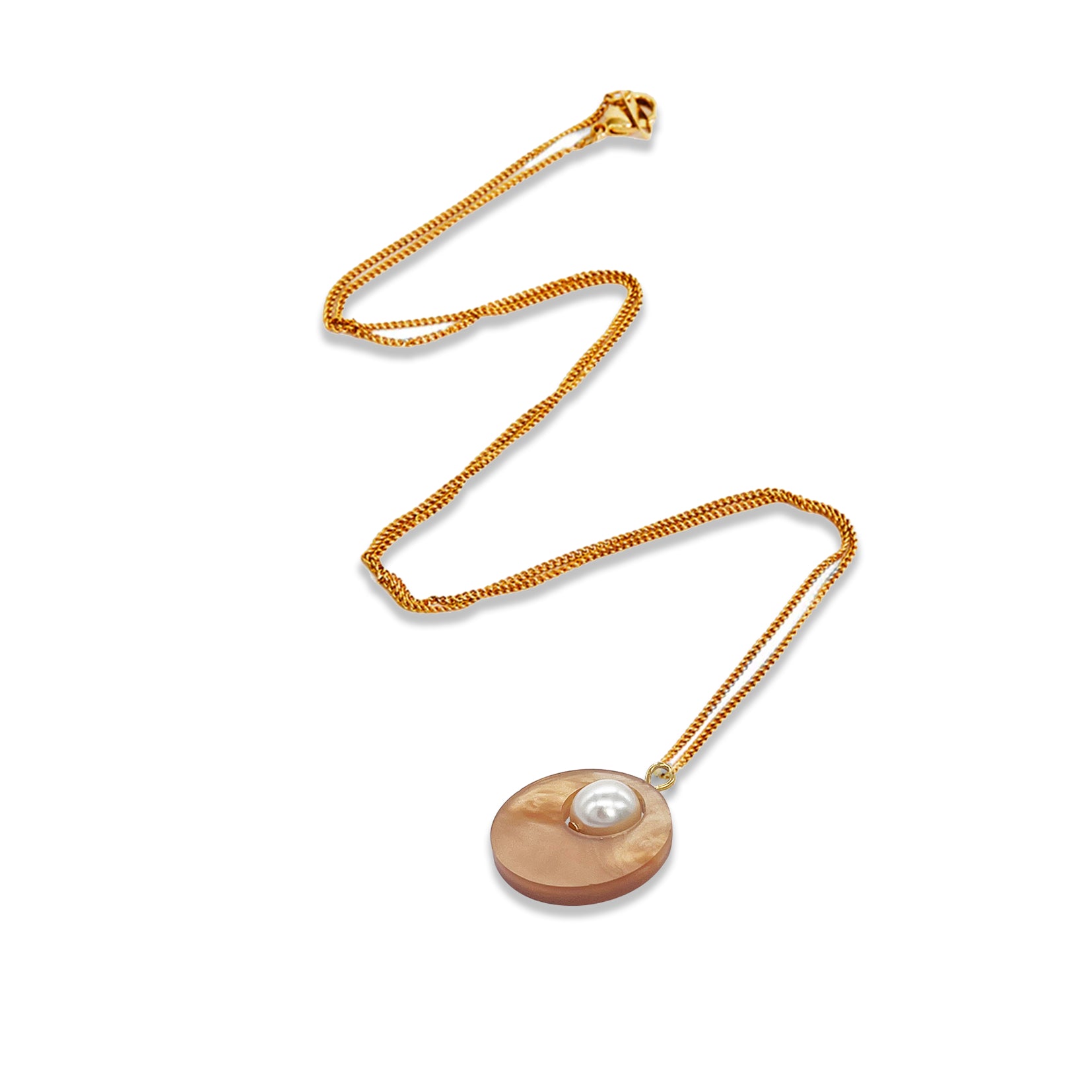 Charming Pearl Circle Pendant - Caramel Swirl